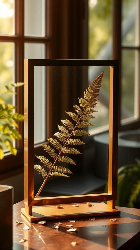 Fern And Gold Leaf Floating Frame Sun Gleam