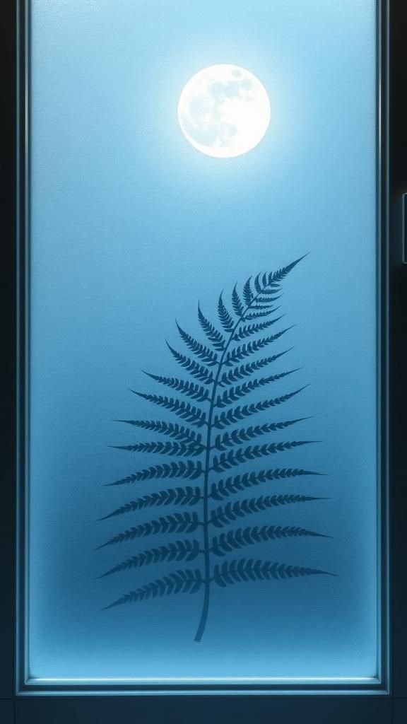 Frosted Glass Panel For Moonlit Fern Silhouette