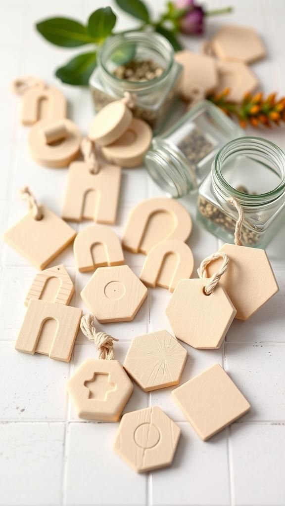 Modern Geometric Herb Tags In Mixed Shapes