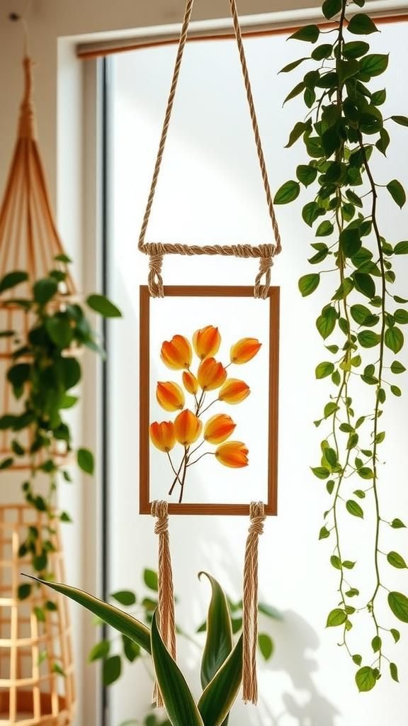 Boho Macramé Hanger With Floating Petal Panel