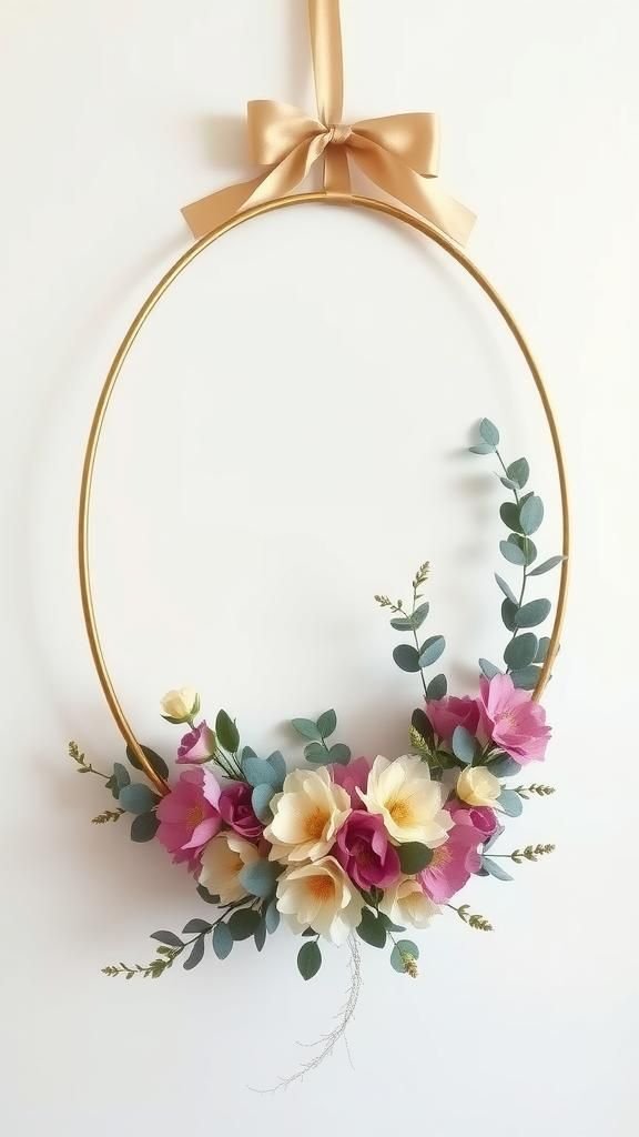 Circular Brass Hanging Frame Petal Wreath