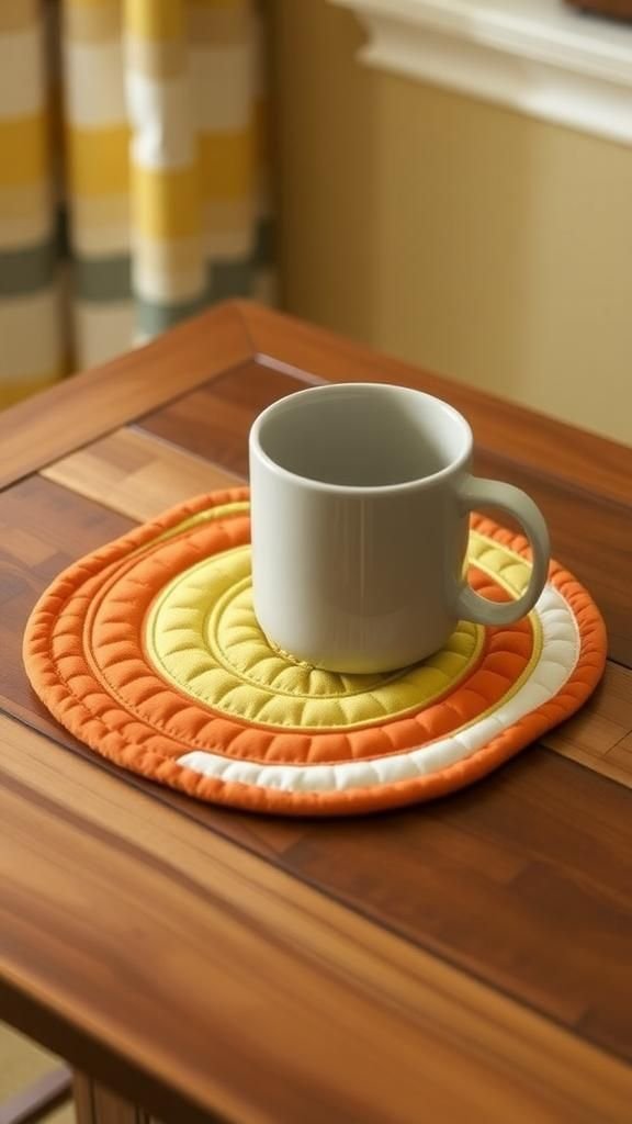 Retro Seventies Mod Curves Quilted Mug Rug