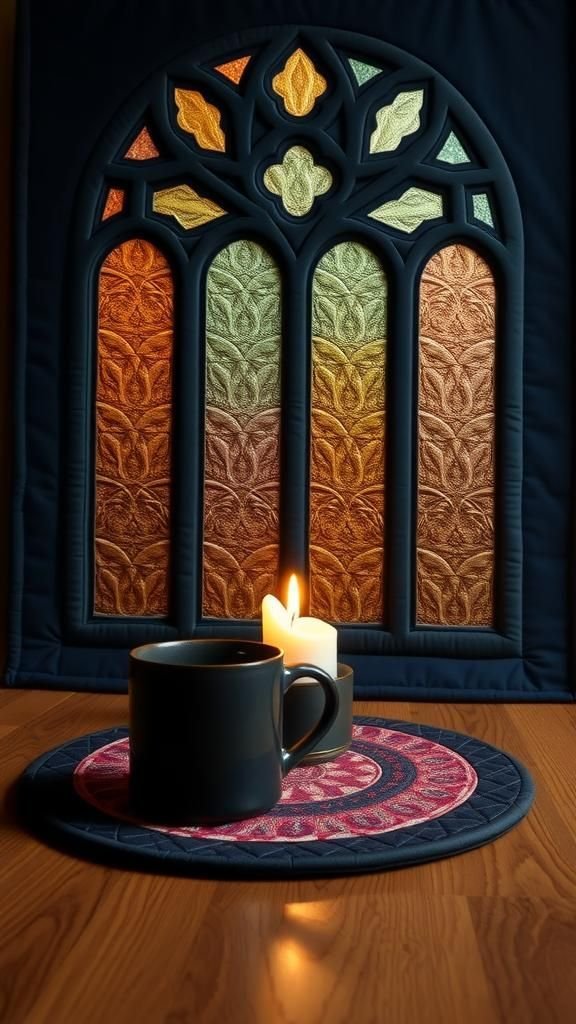 Stained Glass Cathedral Window Effect Mug Rug