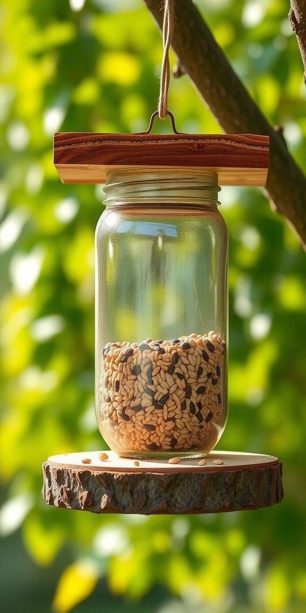 Bird Feeder From Mason Jar And Wood Platform