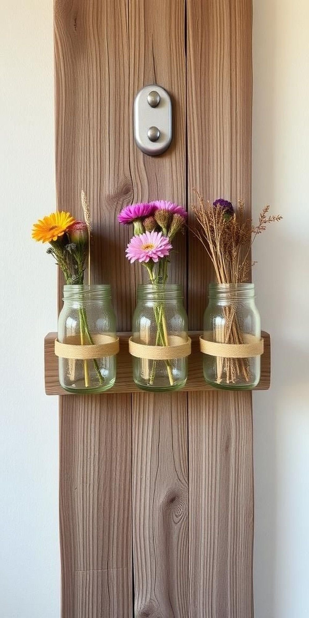 Hanging Mason Jar Vases On Reclaimed Wood Frame
