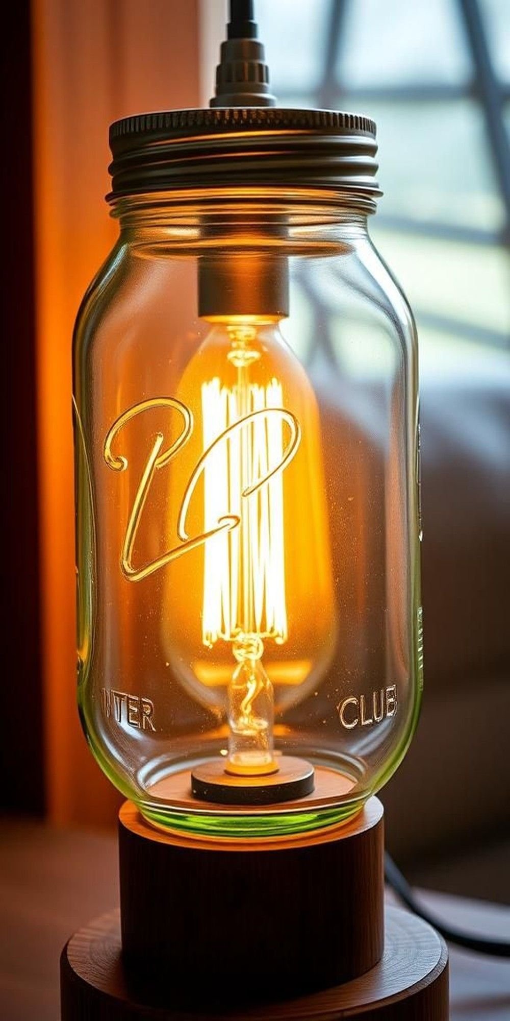 Mason Jar Lamp With Edison Bulb And Base