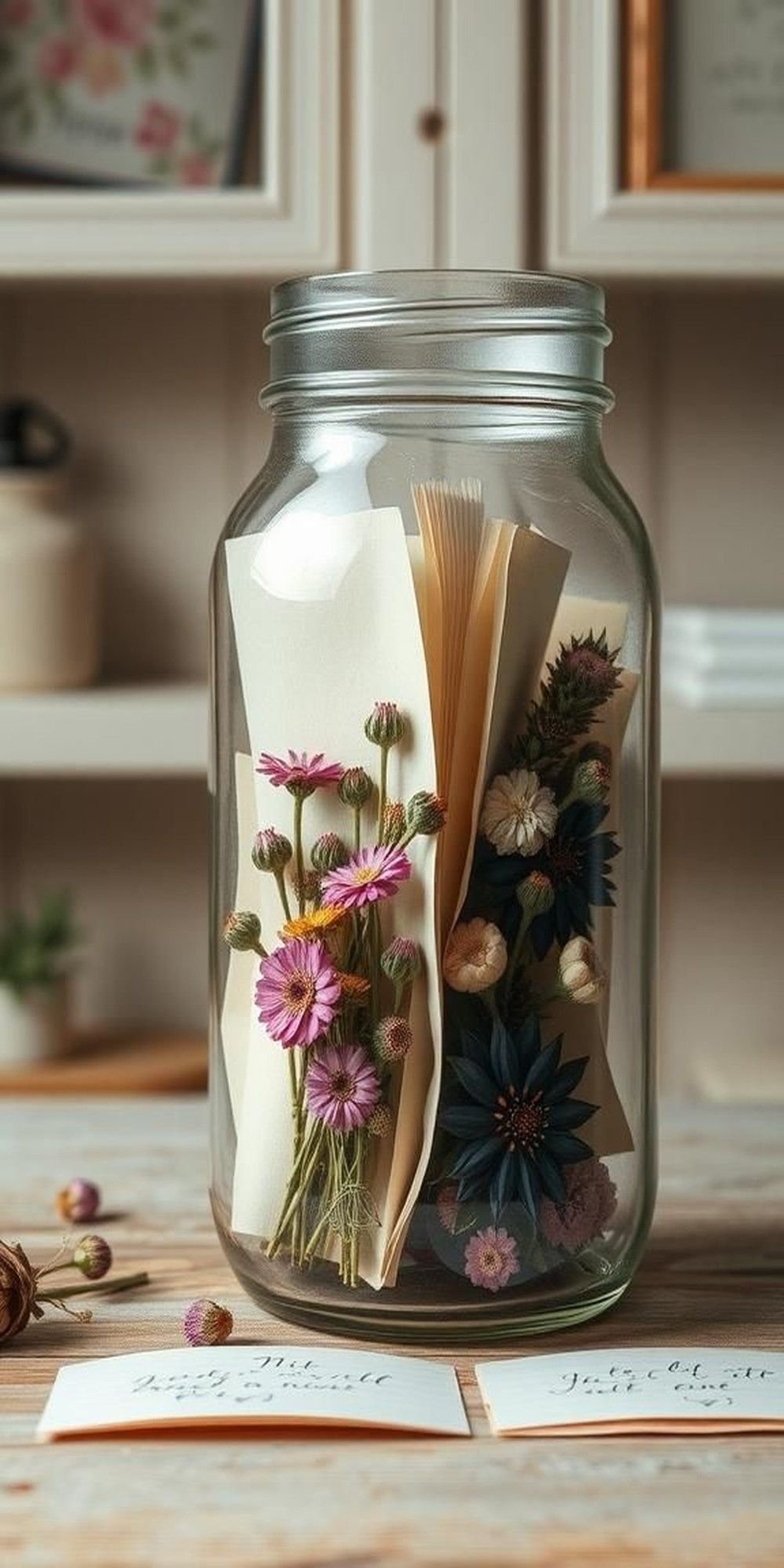 Pressed Flower Mason Jar Memory Keepsake With Notes
