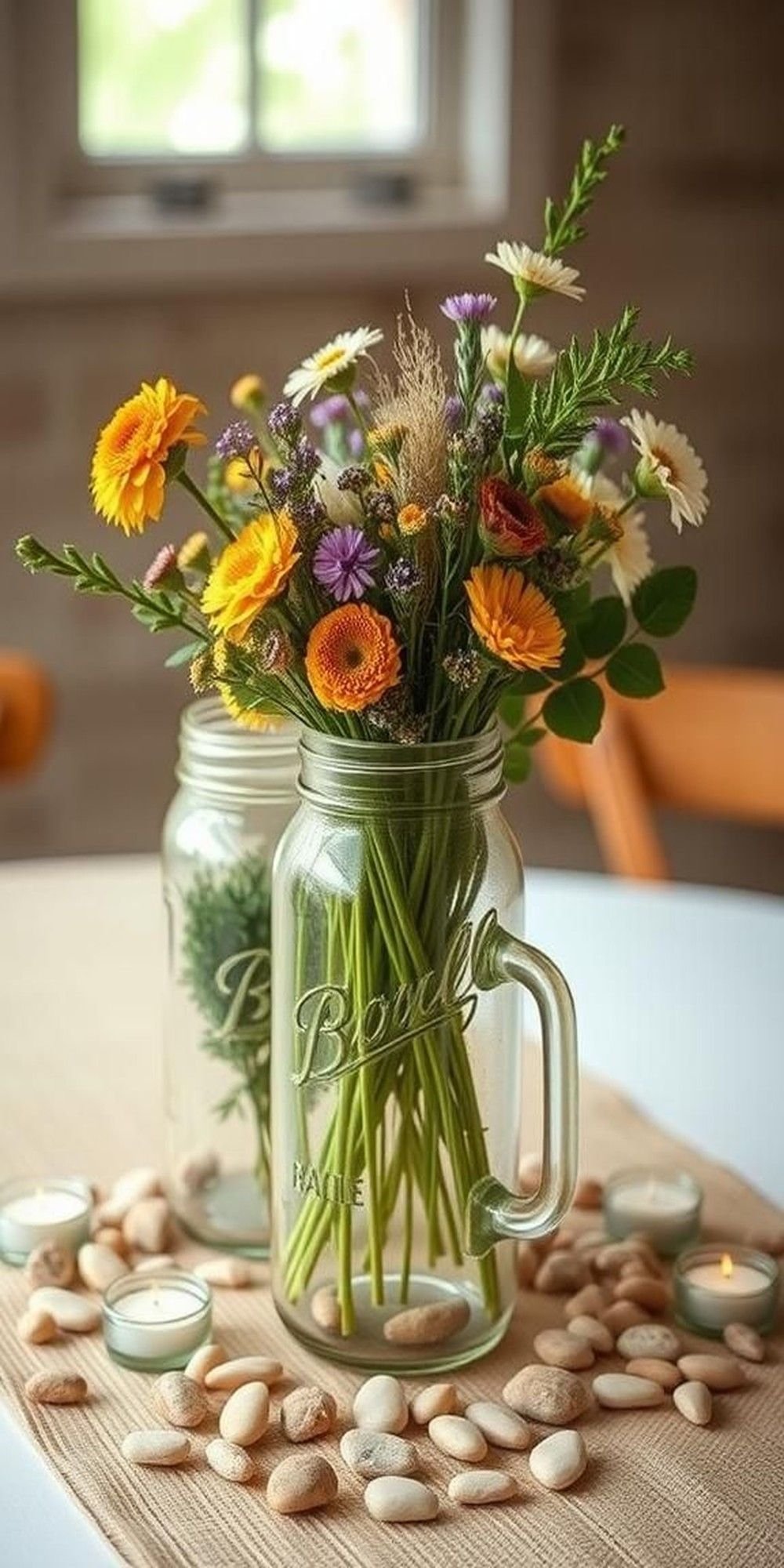 Rustic Centerpieces Using Mason Jars And Wildflowers