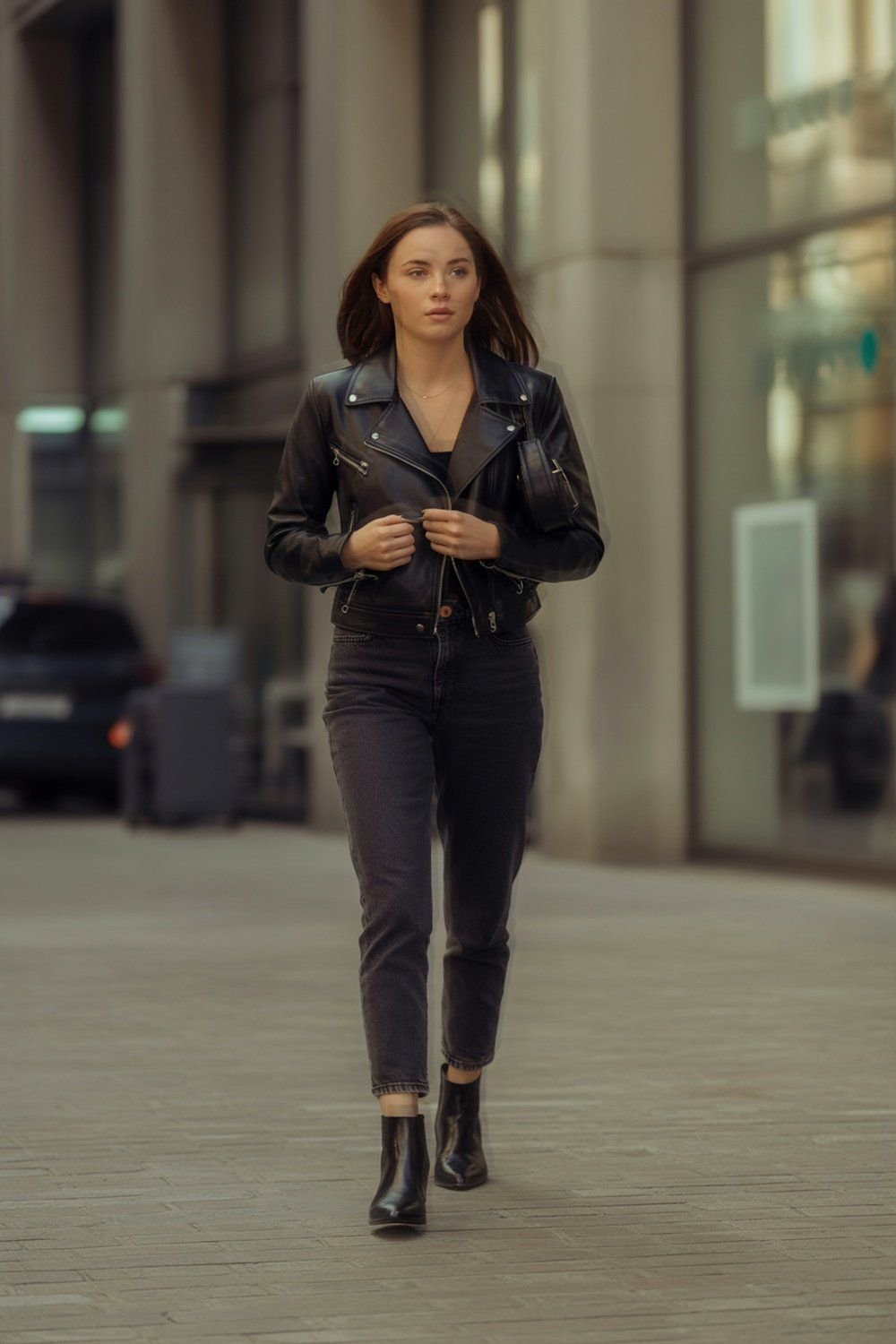 Lightweight Silk Scarf Styled With Leather Jacket