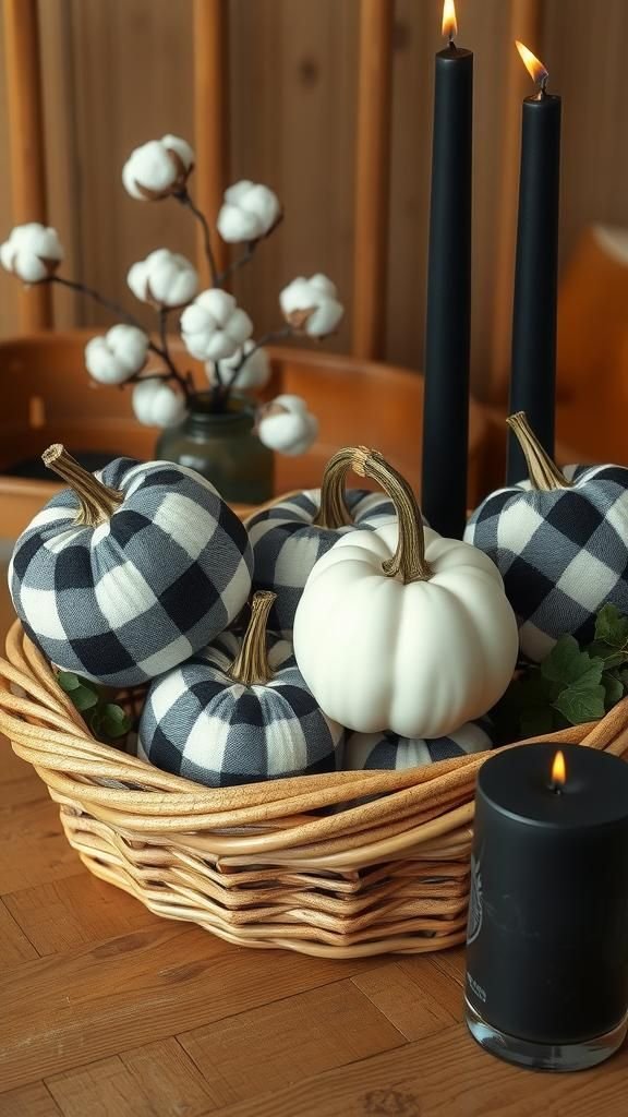 Buffalo Check Basket Of Cozy Pumpkins