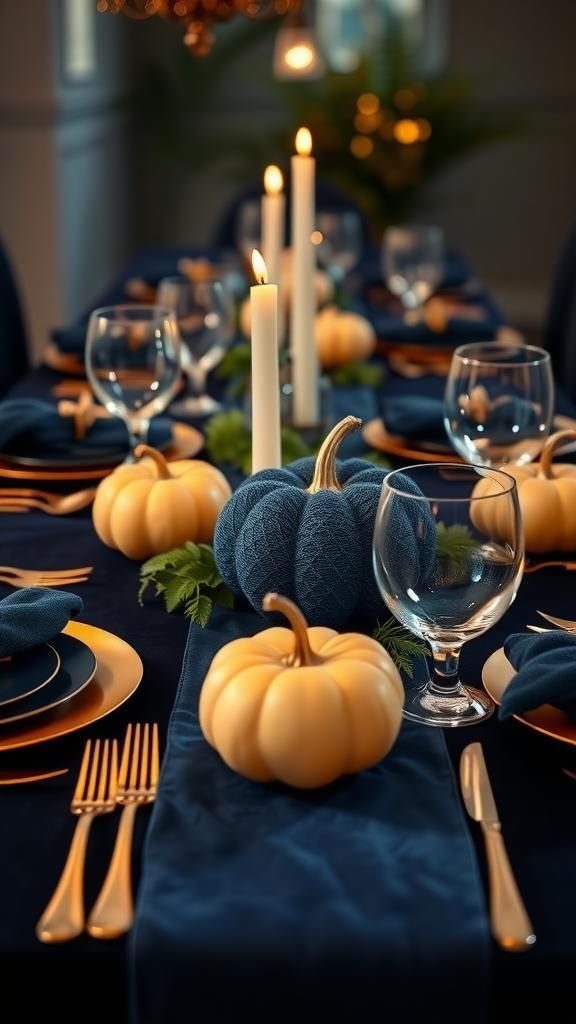 Navy And Gold Glam Pumpkin Tablescape