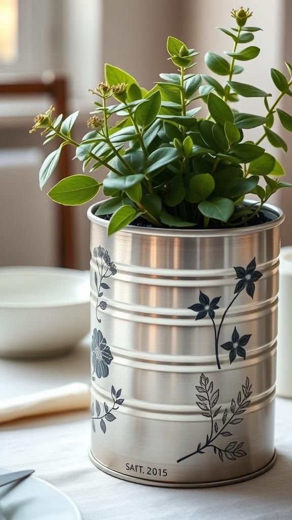 Hand-Stamped Botanical Motifs On Brushed Metal