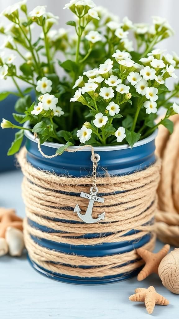 Nautical Sisal-Twine Cans With Tiny Anchor Charm