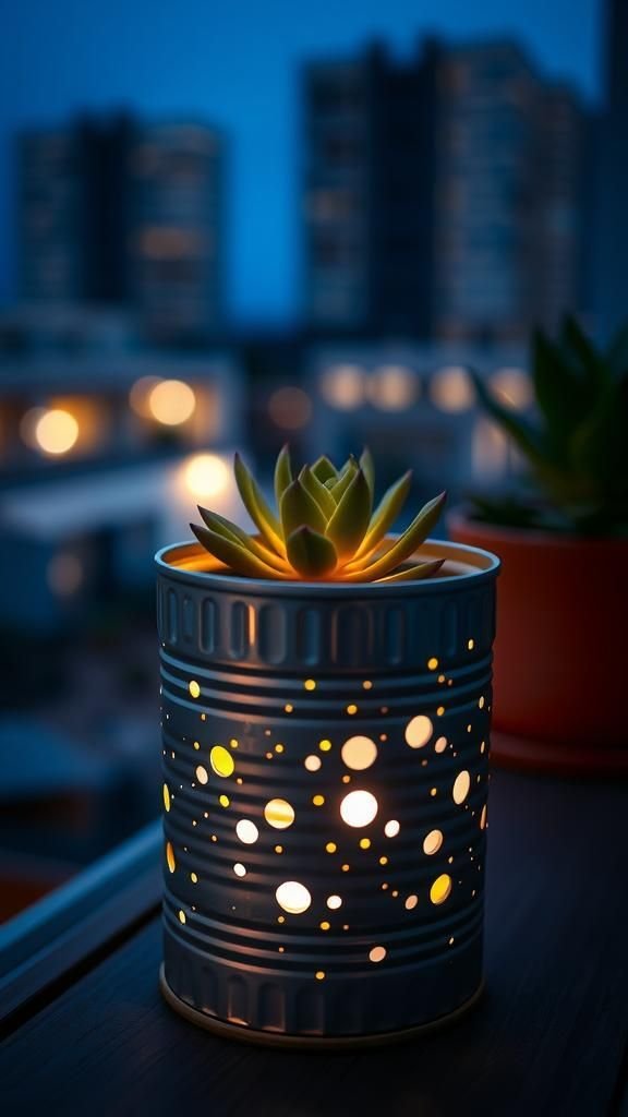 Punched-Tin Lantern Planter With Starry Night Glow