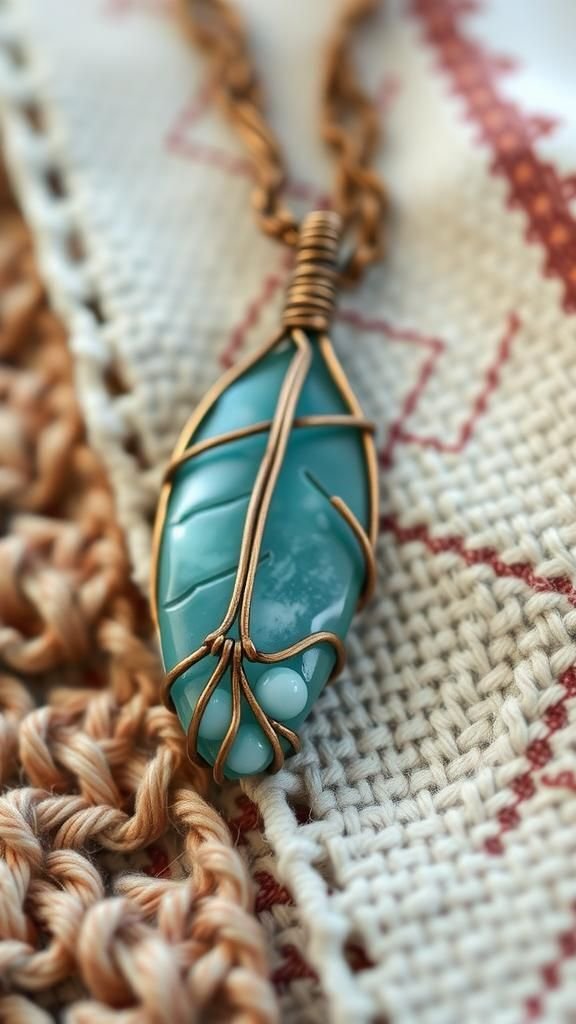 Boho Feather Motif With Amazonite Beads
