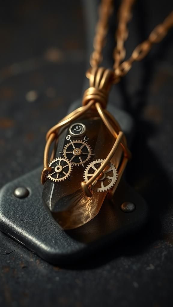 Steampunk Gear Accent Around Smoky Quartz