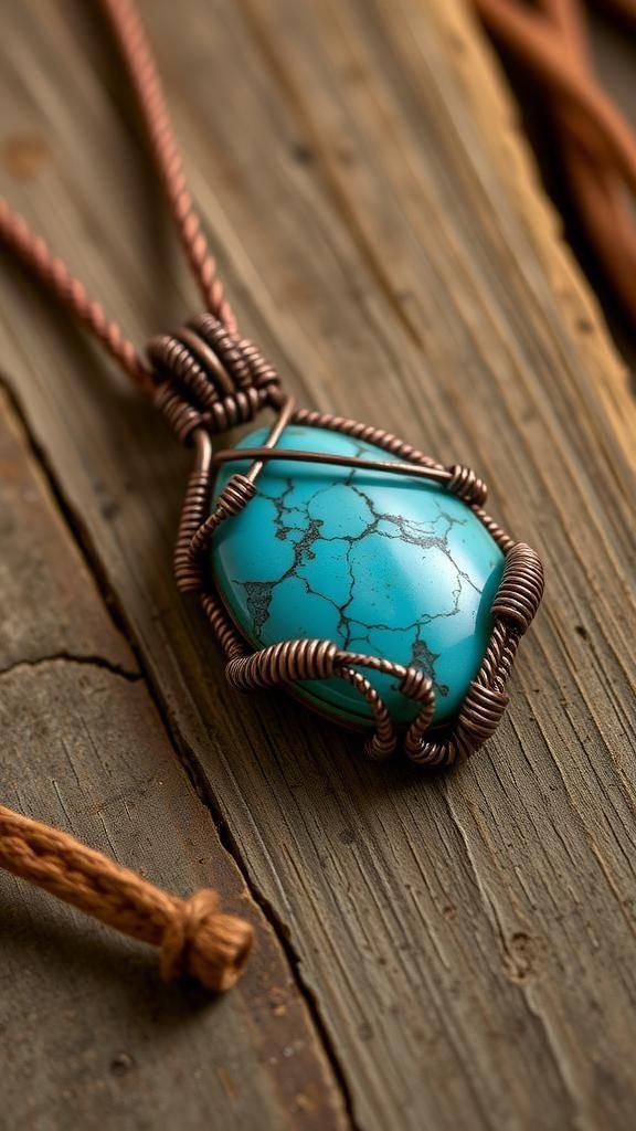 Vintage Oxidized Copper Wrap With Turquoise