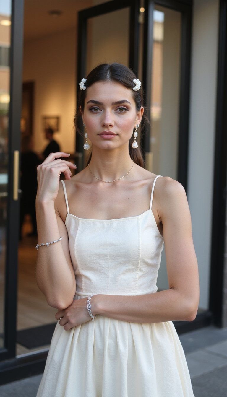 Pearlescent Accessories With Minimalist Ballet Dress