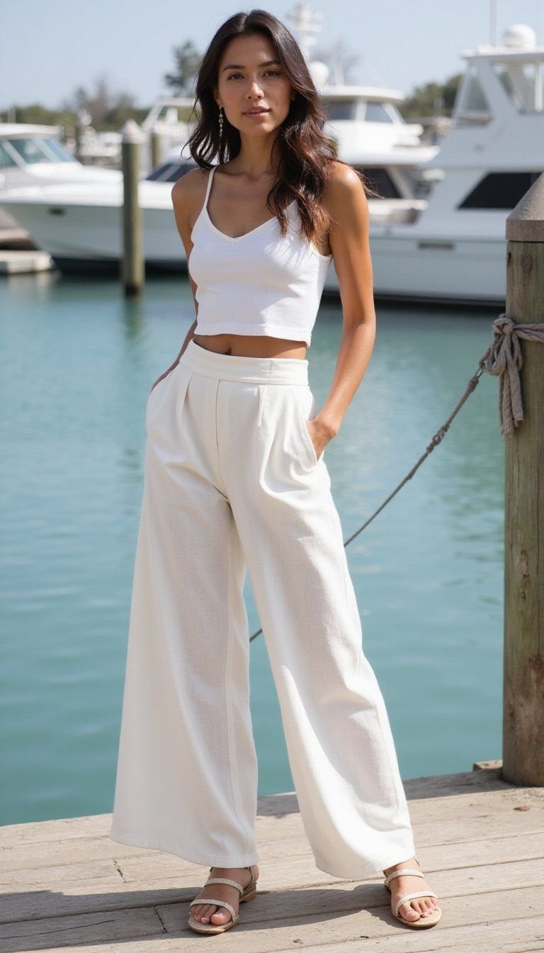 High-Waist Linen Trousers And Cropped Tank