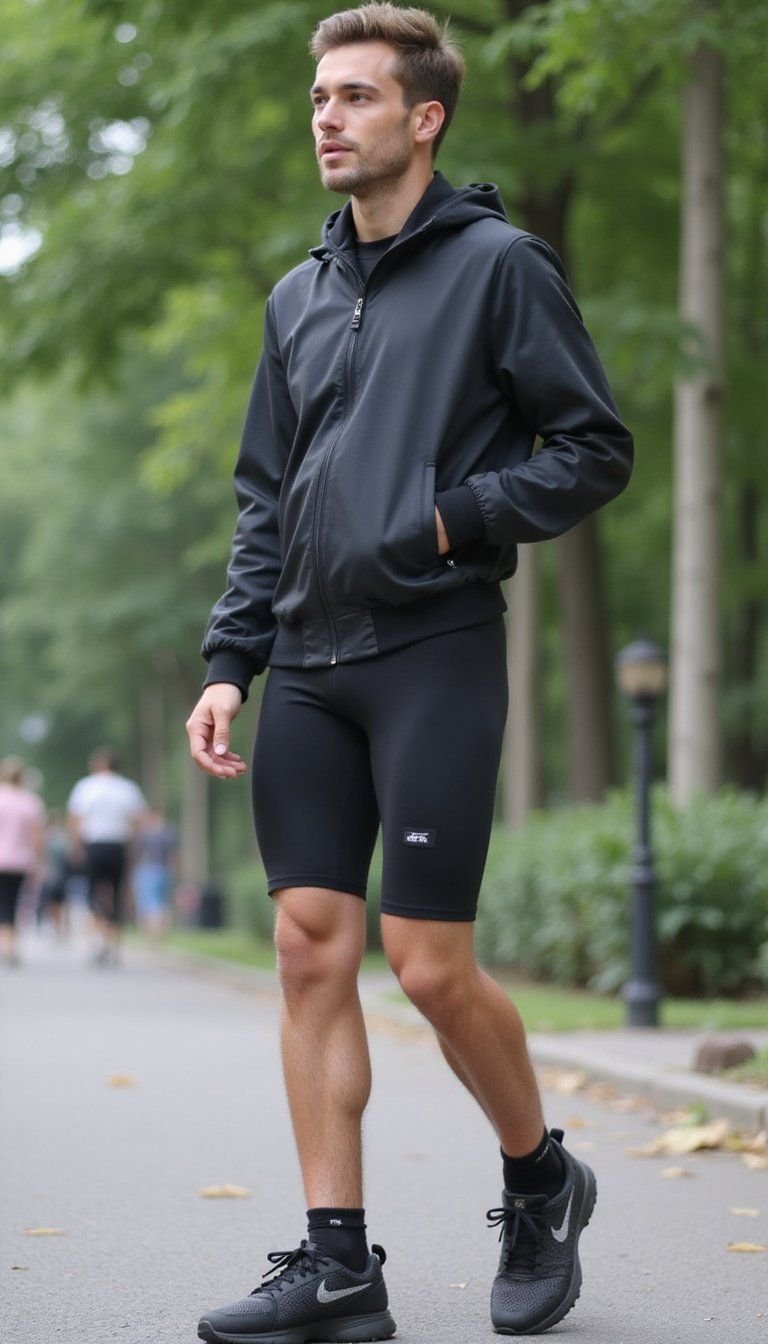 Athleisure Bomber With Bike Shorts And Sneakers