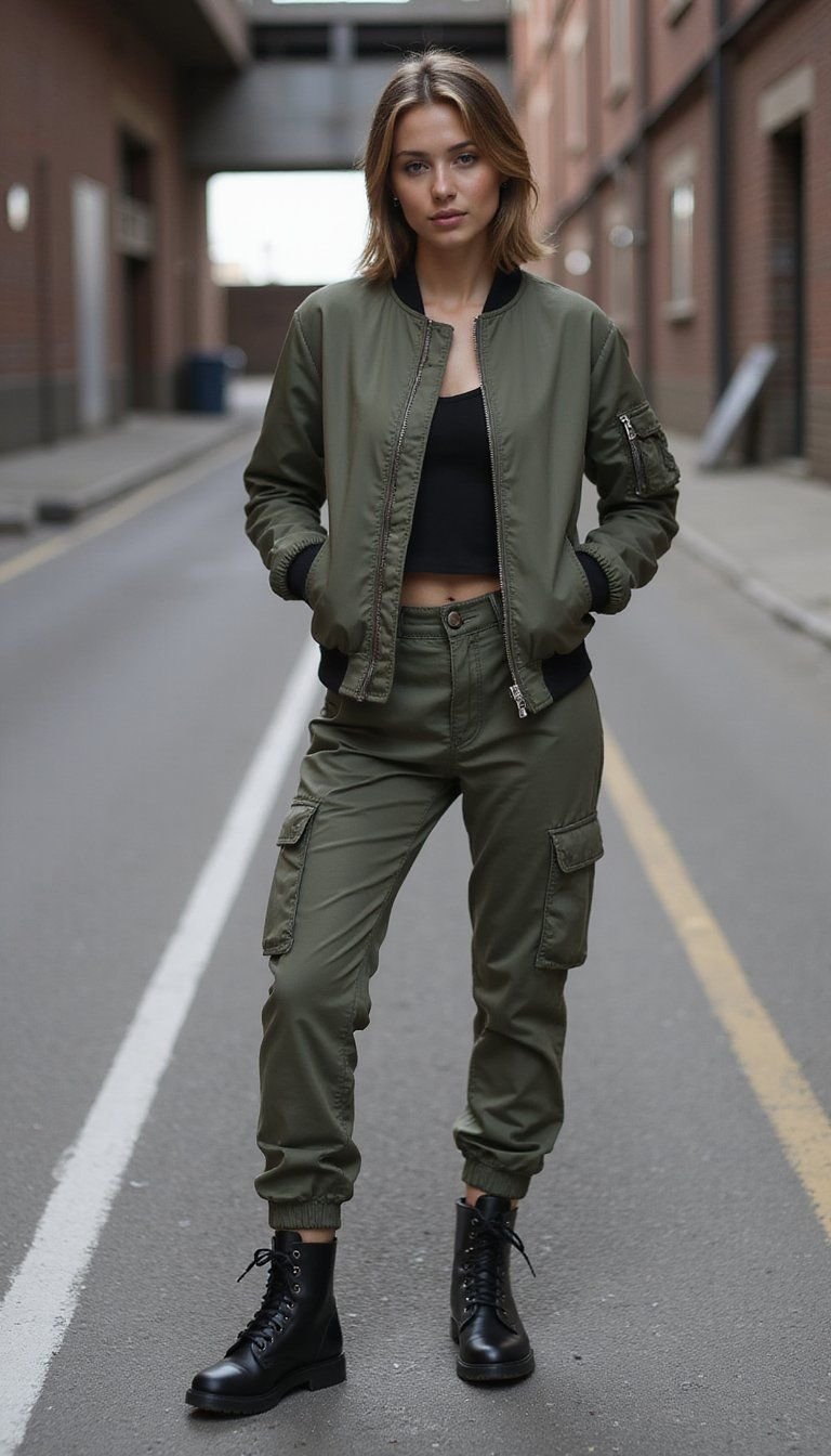 Utility Bomber With Cargo Pants And Boots