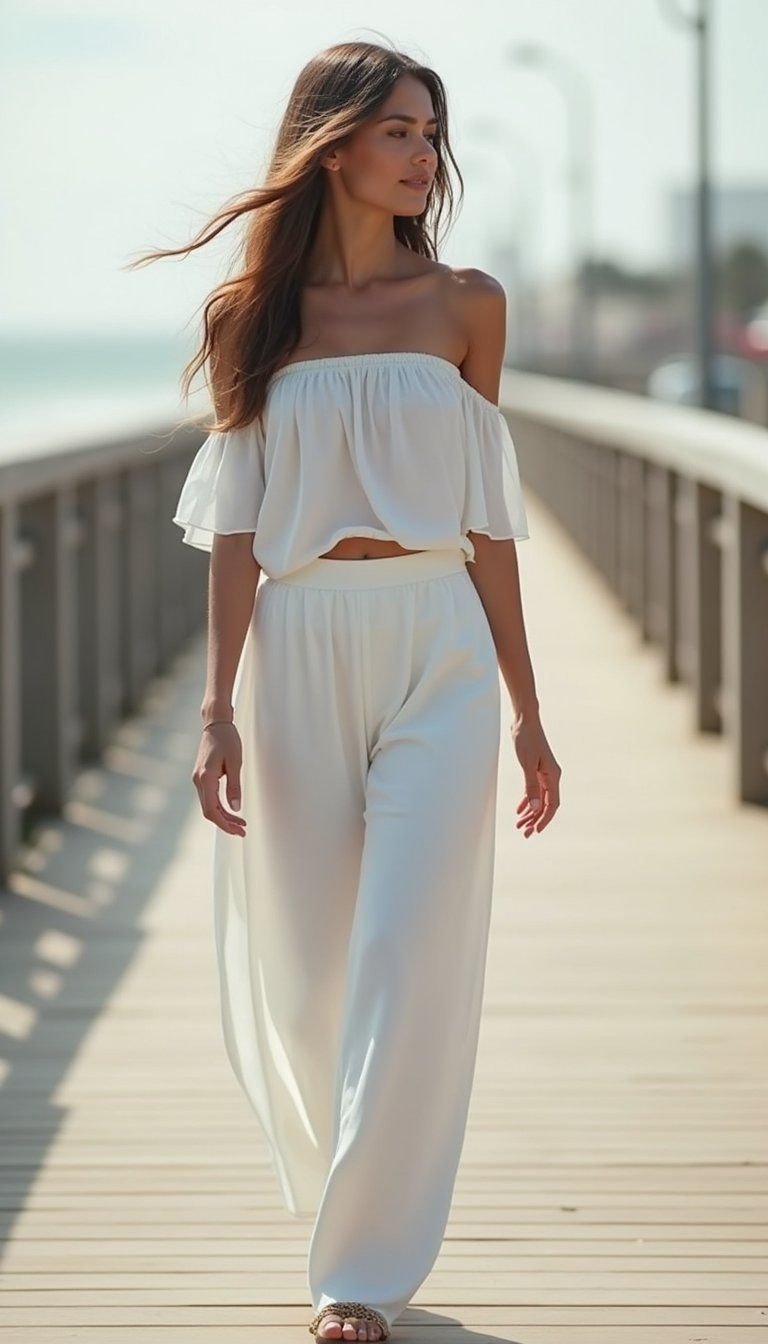 Off Shoulder Top With Flowy Palazzo Pants