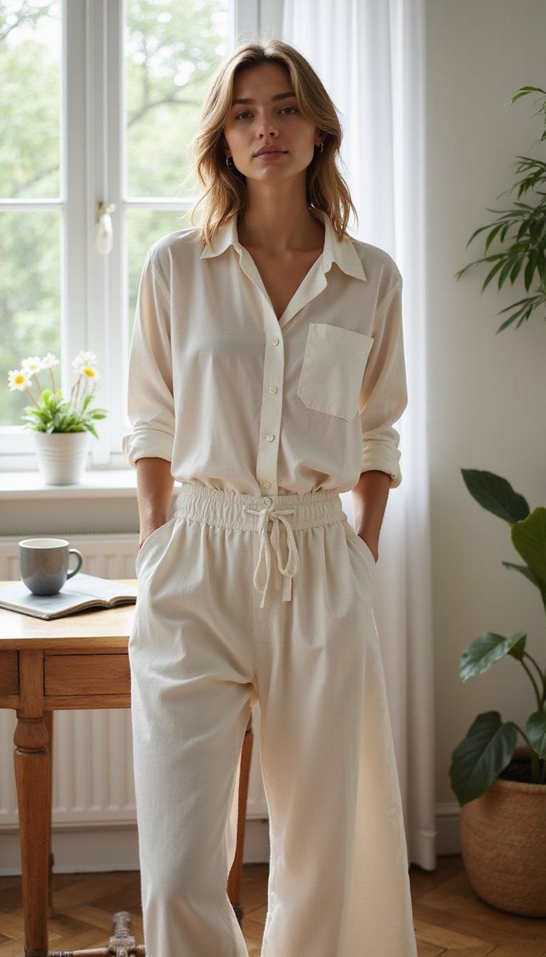 Crisp Button-Down With Wide-Leg Lounge Trousers