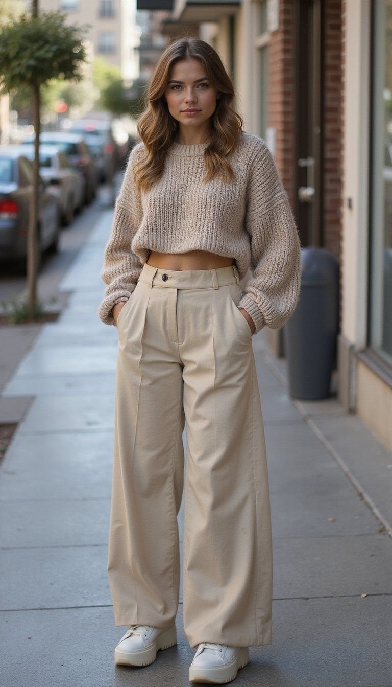 Cropped Knit With Wide Leg Trousers