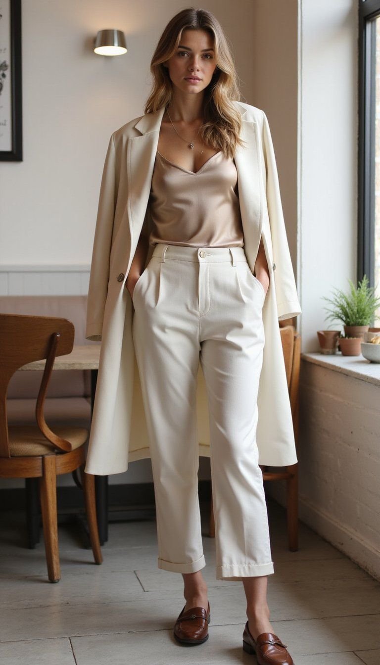 Silk Camisole And Cropped Tailored Trousers