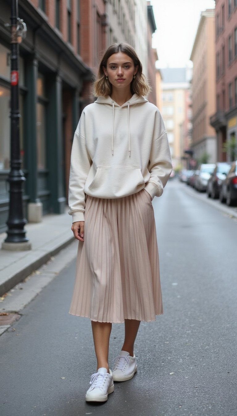 Soft Hoodie With Midi Skirt Casual Mix