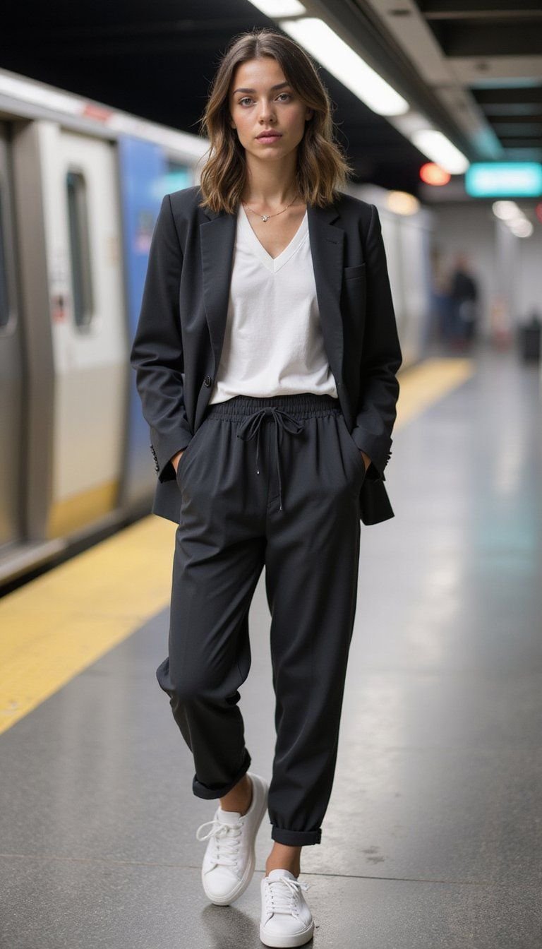 Sporty Chic With Tailored Joggers And Blazer