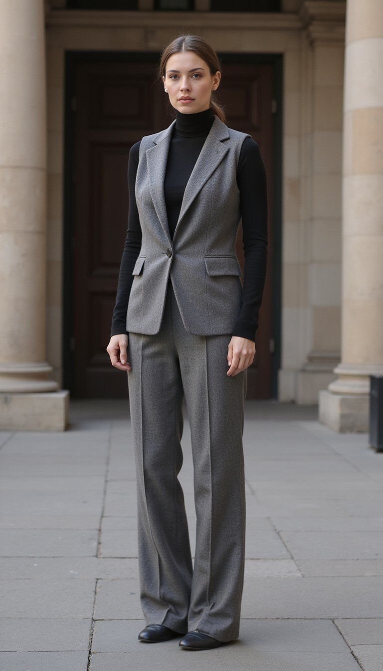 Turtleneck Layered With Sleeveless Vest