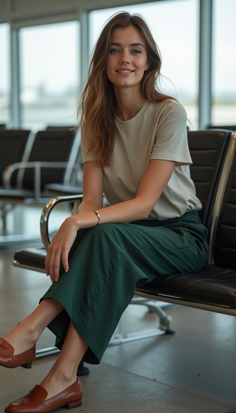 Modal Tee With Pleated Culottes And Loafers