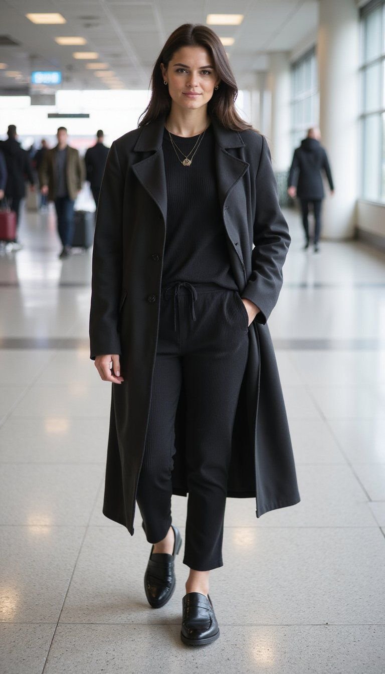 Monochrome Knit Set With Sleek Trench Coat