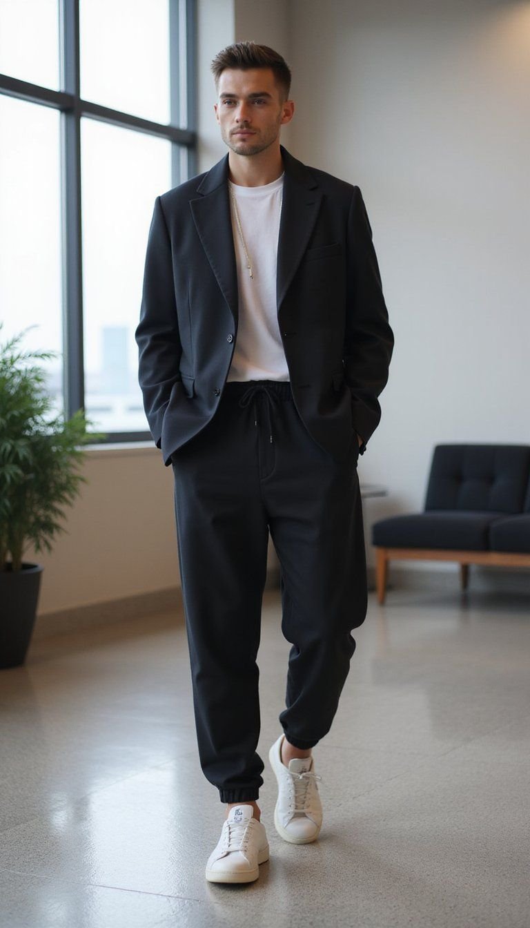 Oversized Blazer Paired With Slim Jogger Pants