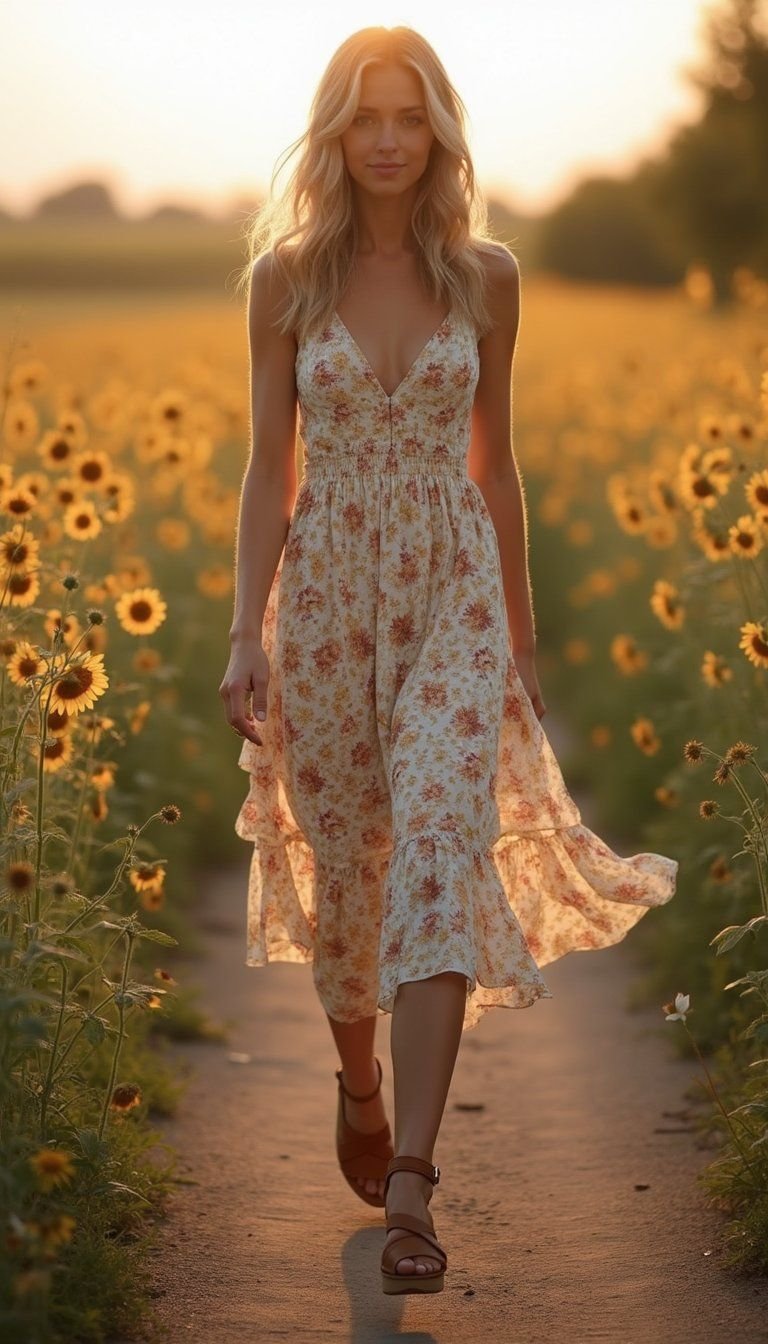 Tiered Floral Midi With Ankle Strap Sandals