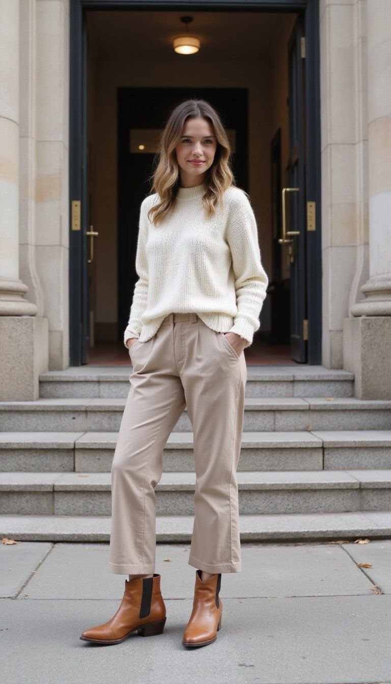 Monochrome Neutrals With Sleek Leather Cowboy Boots