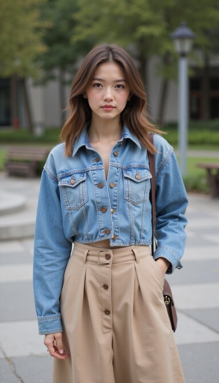 Cropped Denim Jacket With High-Waist Skirt