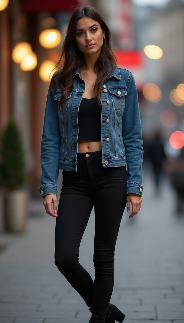 Denim Jacket With Monochrome Black Outfit