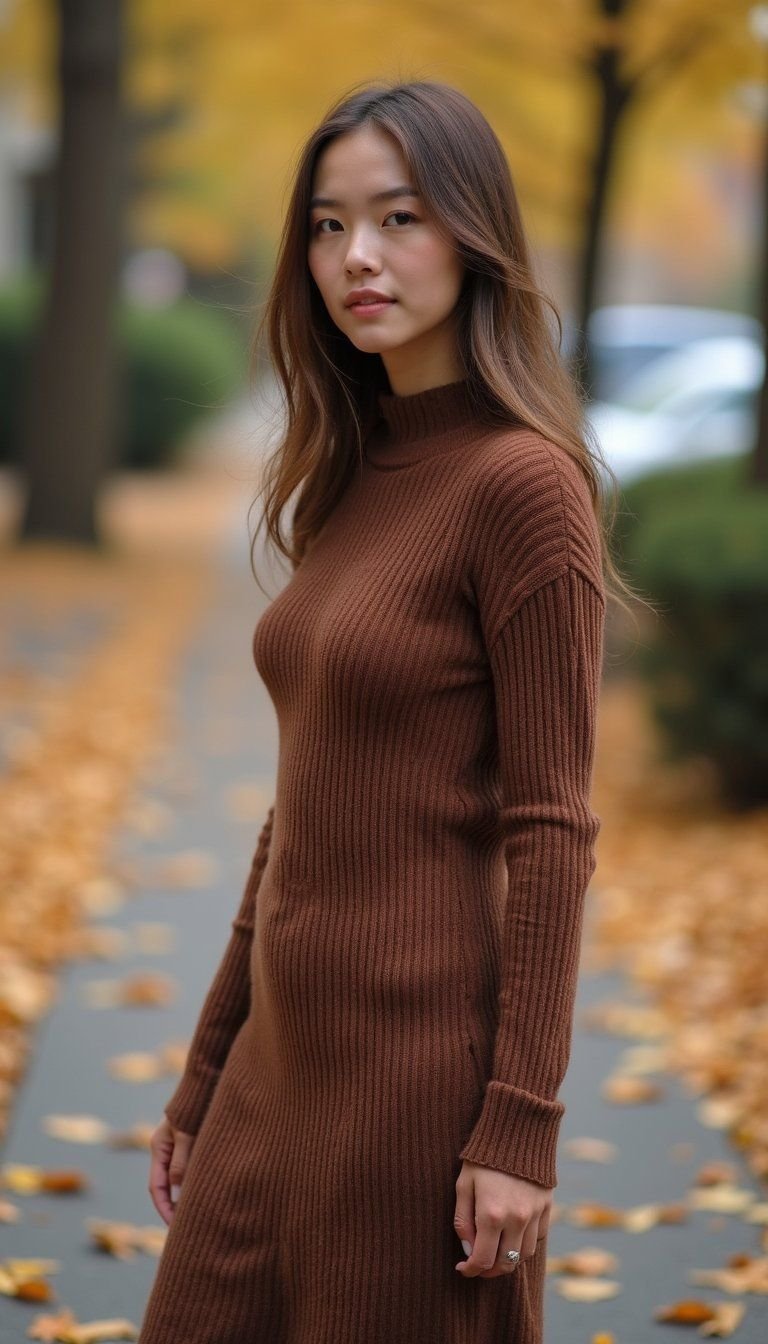 Chocolate Brown Knit Set With Ankle Boots