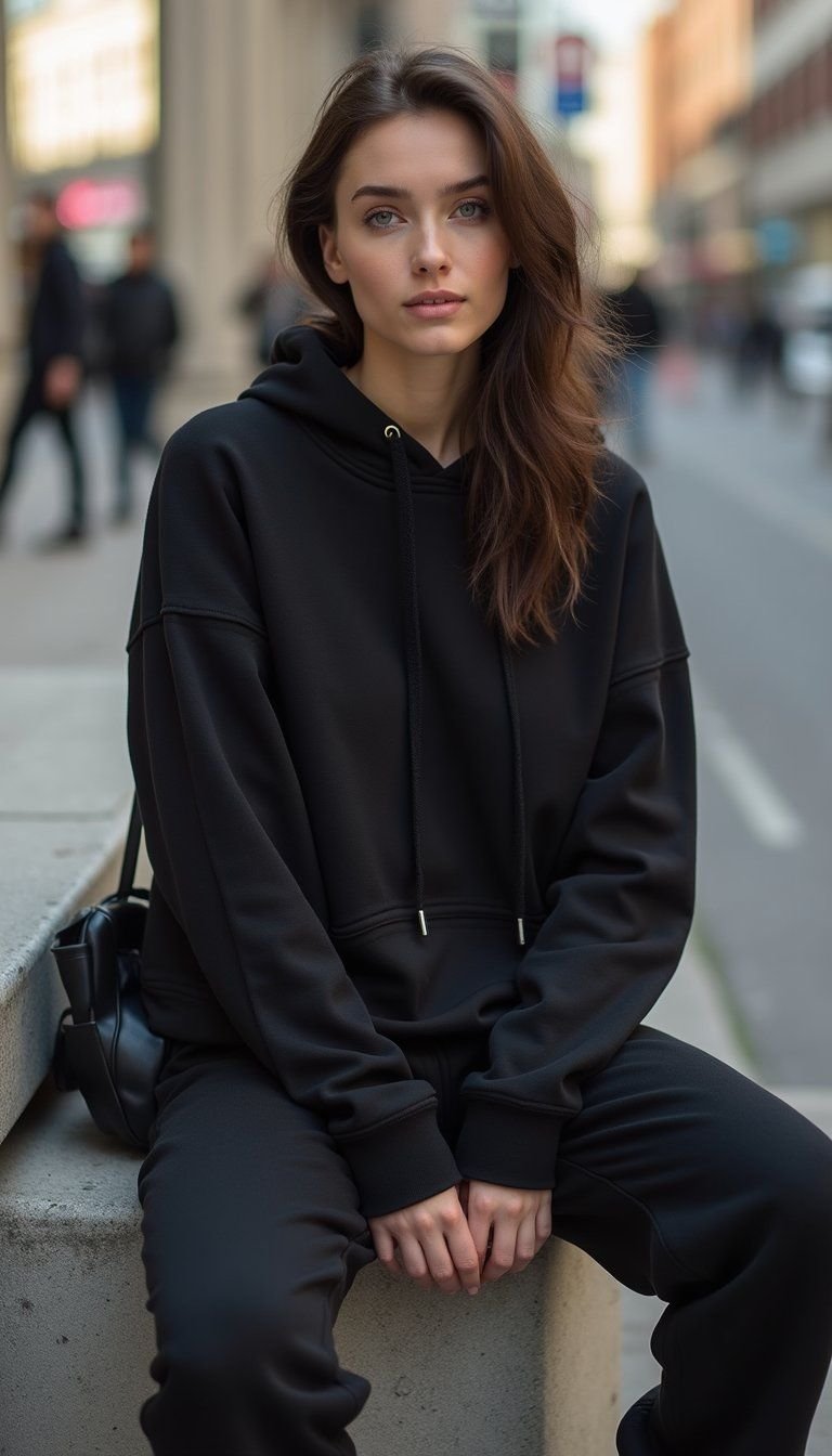 Monochrome Black Joggers And Oversized Hoodie