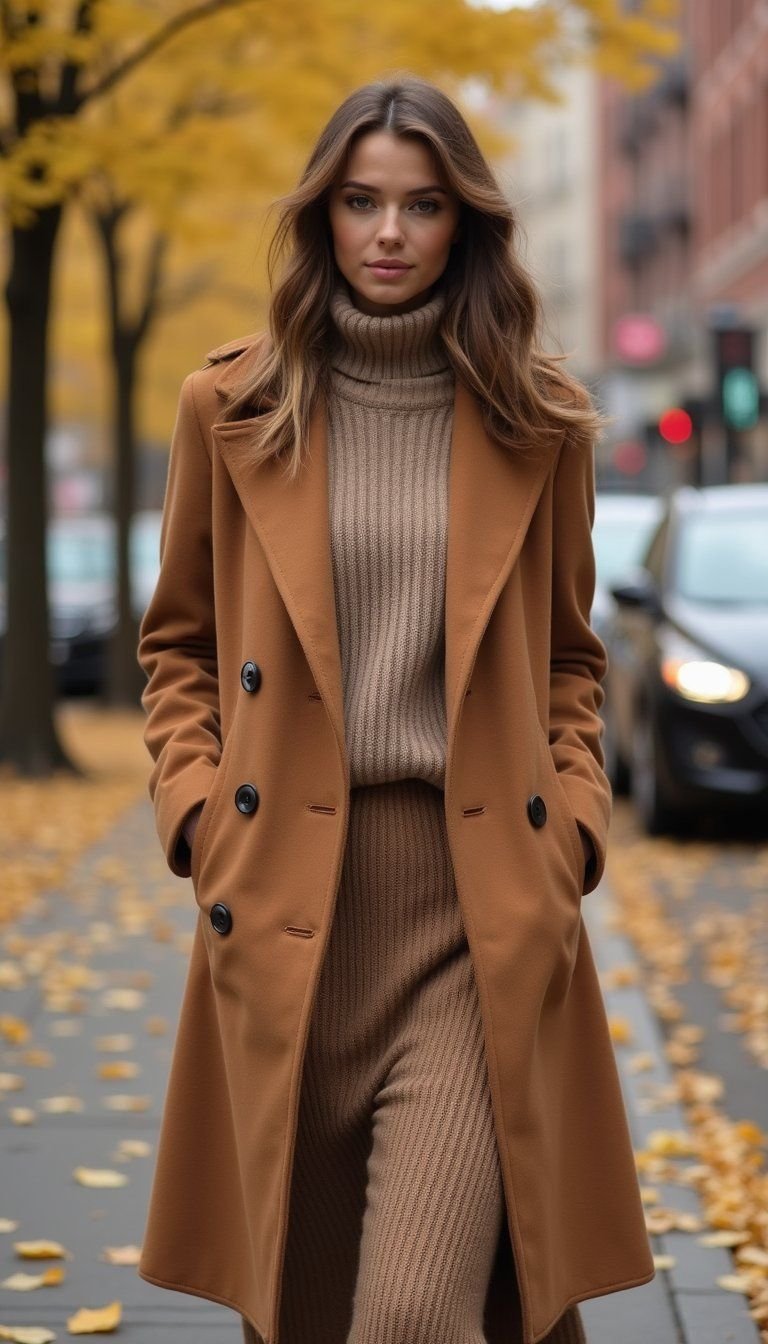 Monochrome Camel Coat And Knit Set