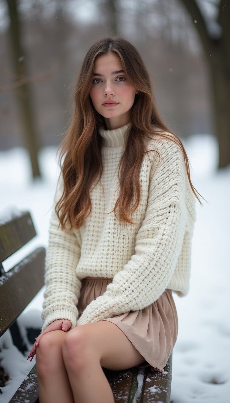 Monochrome White Sweater And Pleated Skirt Mix