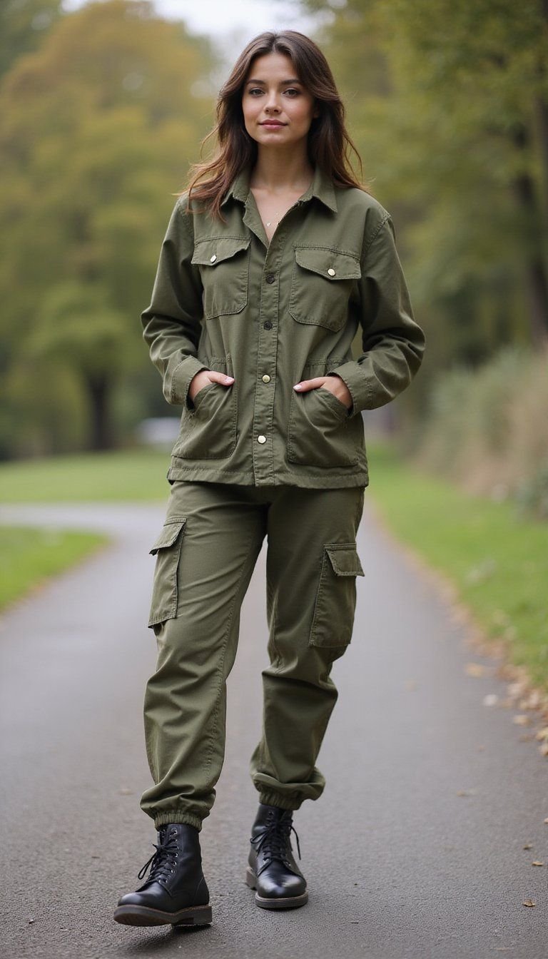 Olive Utility Jacket And Matching Cargo Pants
