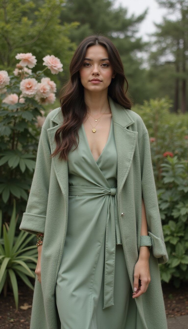 Sage Green Wrap Dress And Matching Coat