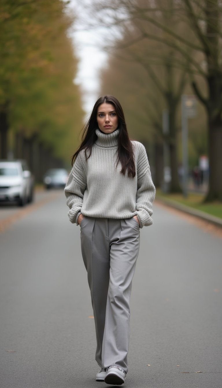 Soft Grey Knit And Tailored Trouser Combo