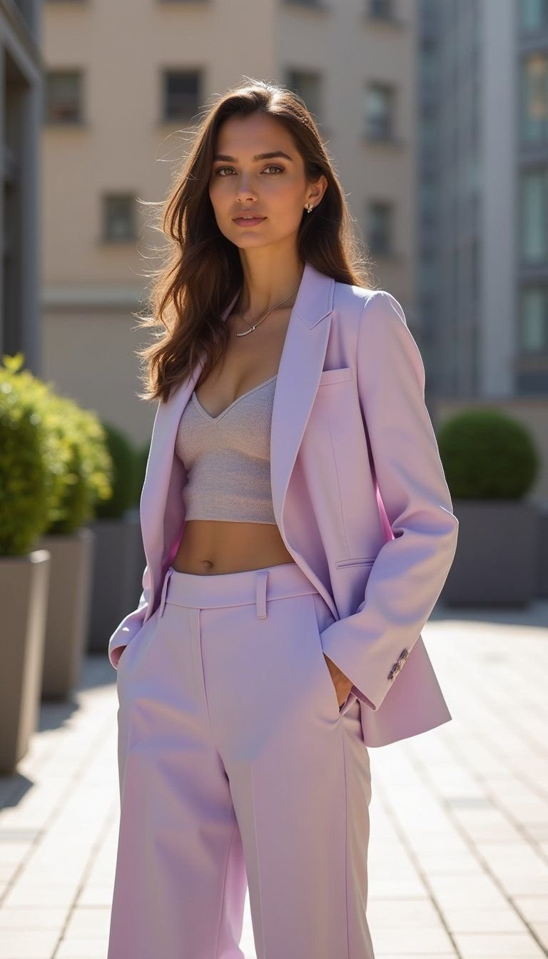 Soft Lavender Suit And Knit Camisole Combo