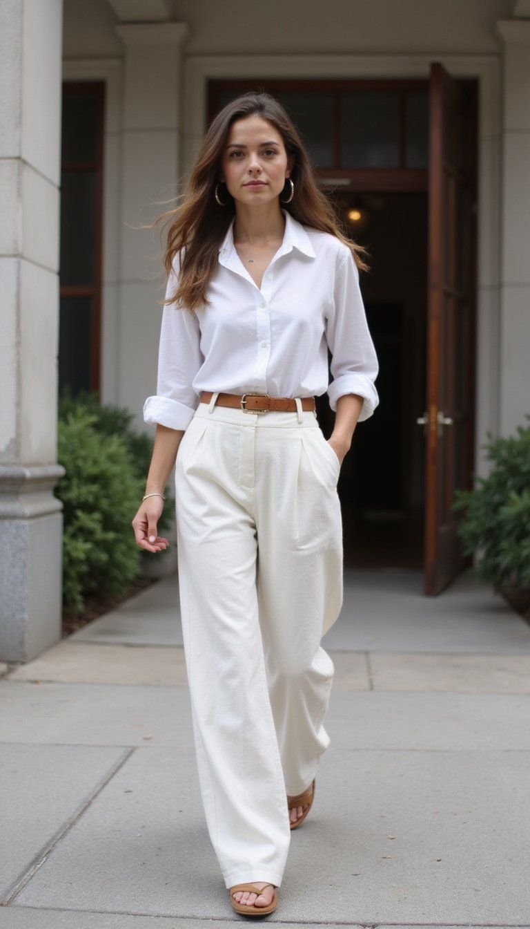 Pleated Linen Pants With Belted Waist Detail