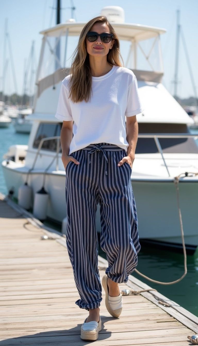 Striped Linen Pants With Nautical Accents
