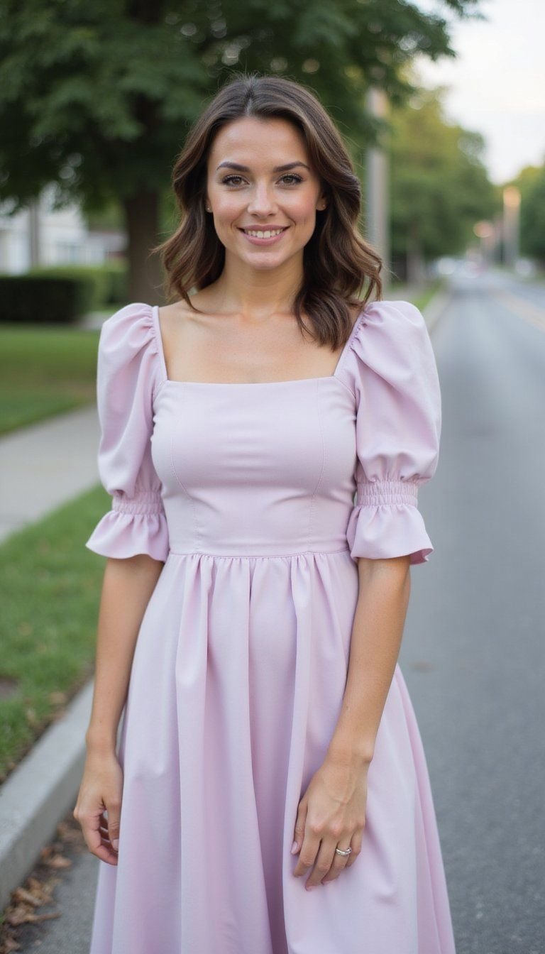 Puff Sleeve Midi Dress With Comfortable Fit